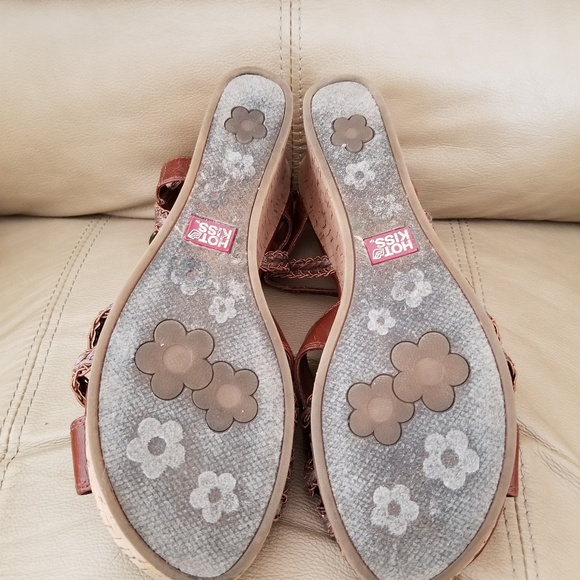 Hot Kiss Brown Wedge Buckle Sandals - Picture 7 of 8